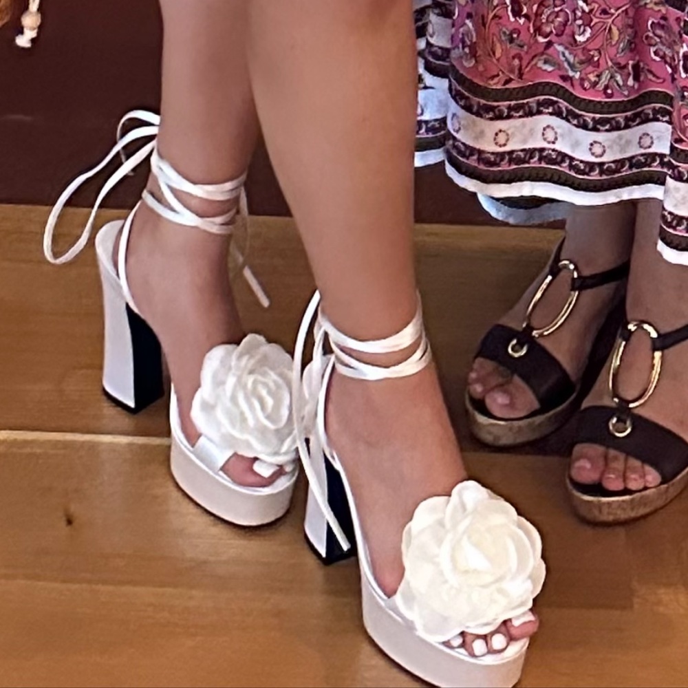 Jeffrey Campbell Blossoming Platform Sandal in White Satin